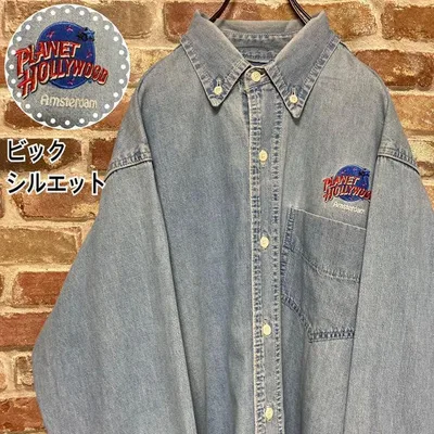 《激レア》プラネットハリウッド 刺繍ロゴ デニムシャツ ビックシルエット☆XL
