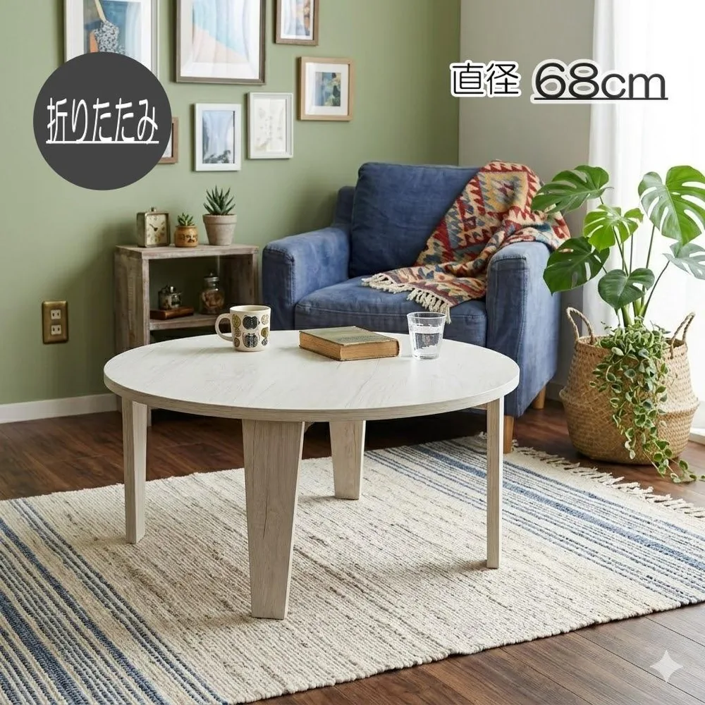 【新品・未使用】 円卓 折りたたみ テーブル 幅68×奥行68 ちゃぶ台 完成品