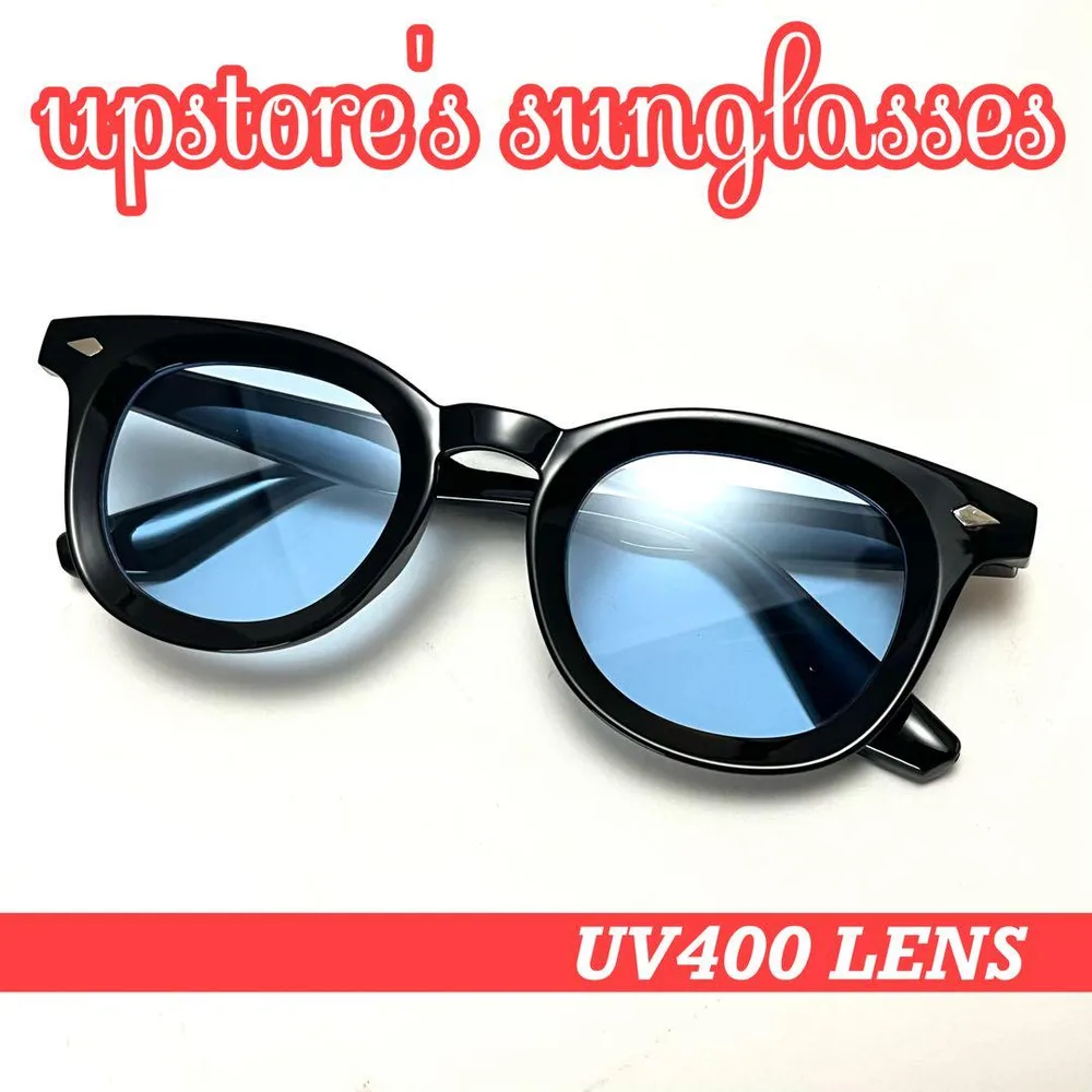 【新品】サングラス 黒縁 ライトブルー UV400 No.38