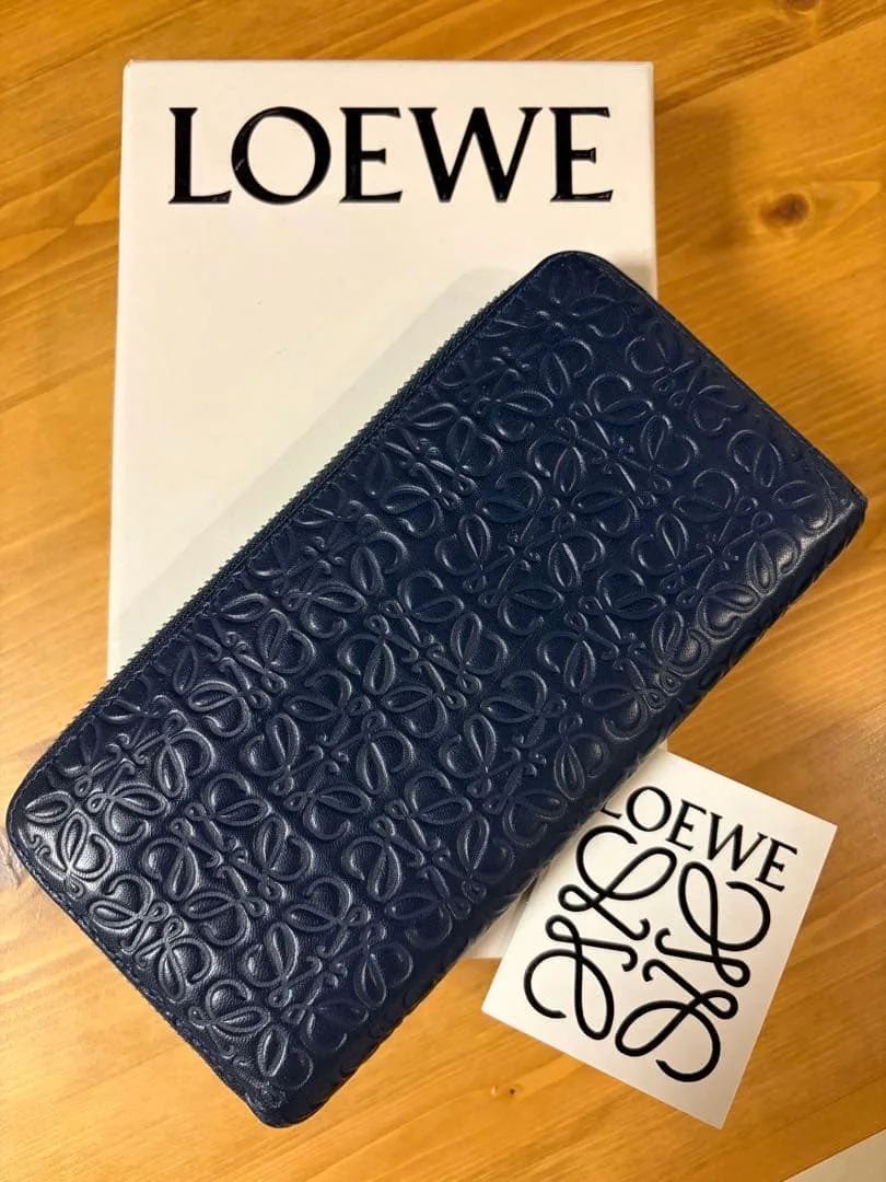 LOEWE アナグラム ラウンドファスナー 長財布 ネイビー