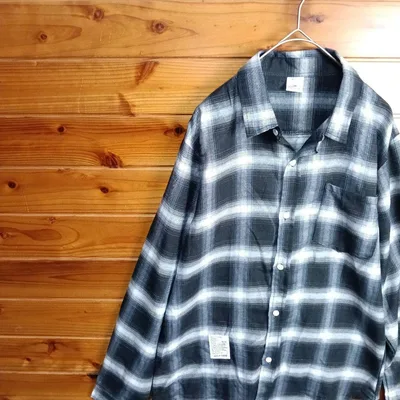 Ombre check shirt patterned shirt casual American casual street black white XL