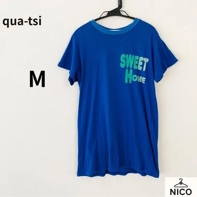 【USA製】qua-tsi 半袖Tシャツ ブルー アメカジ 古着 ヴィンテージ