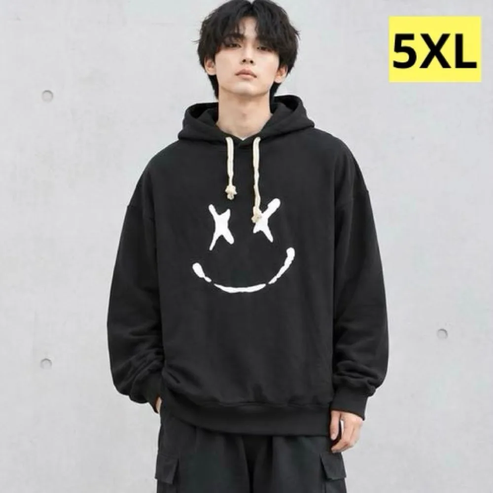ビッグシルエット パーカー 黒 5XL スマイル メンズ ストリート