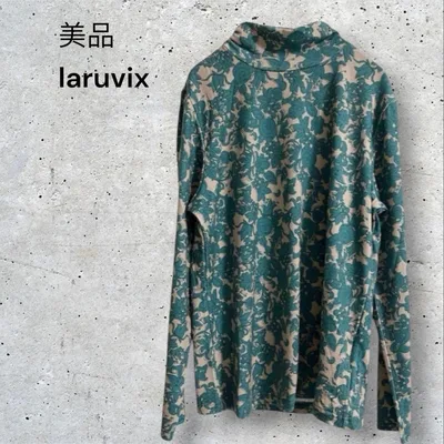 美品 laruvix ニットソー 長袖 ボタニカル柄 花柄 総柄 ハイネック M