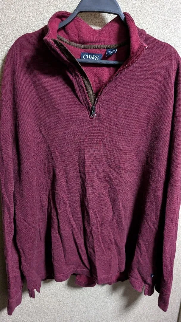 【古着/XL】CHAPS チャップス ハーフジップ サーマル ボルドー