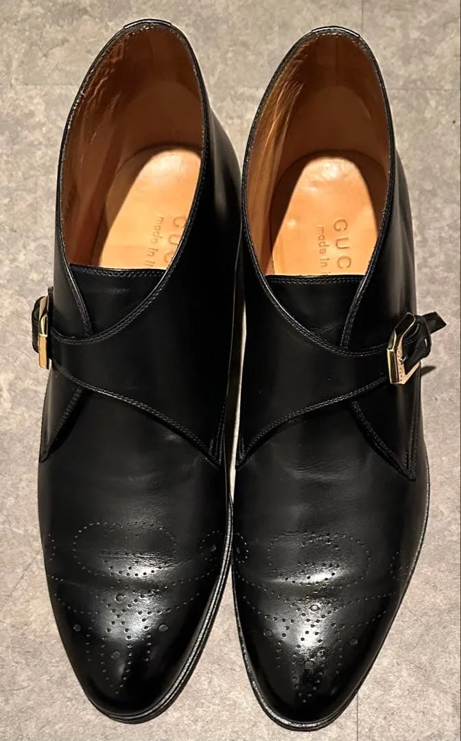 美品 GUCCI シングルモンクストラップ ブーツ ブラック メンズ