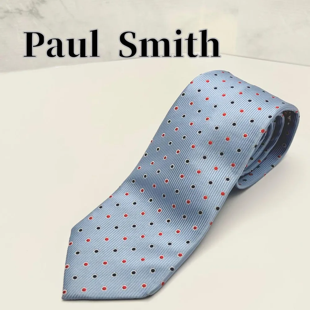 【美品】Paul Smith ポールスミス ネクタイ 水色 ドット柄 花柄