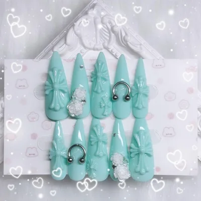 ♡ネイルチップ.天使系.ウィッシュコア.クロム.バレエコア.ミントグリーン♡