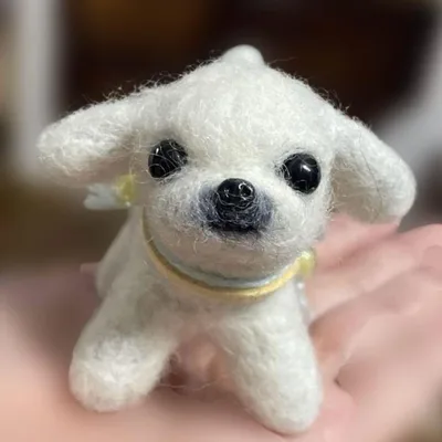 羊毛フェルト ペキニーズミックス白い子犬 ハンドメイド