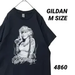 ギルダン マリリンモンロー Tシャツ M 半袖 ガン タトゥー 黒 ブラック