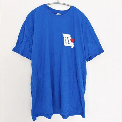 ギルダン Tシャツ クルーネック 半袖 プリント XL 青 綿 カジュアル