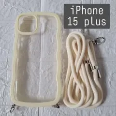 iPhone15 Plus スマホケース クリア イエロー ショルダーストラップ