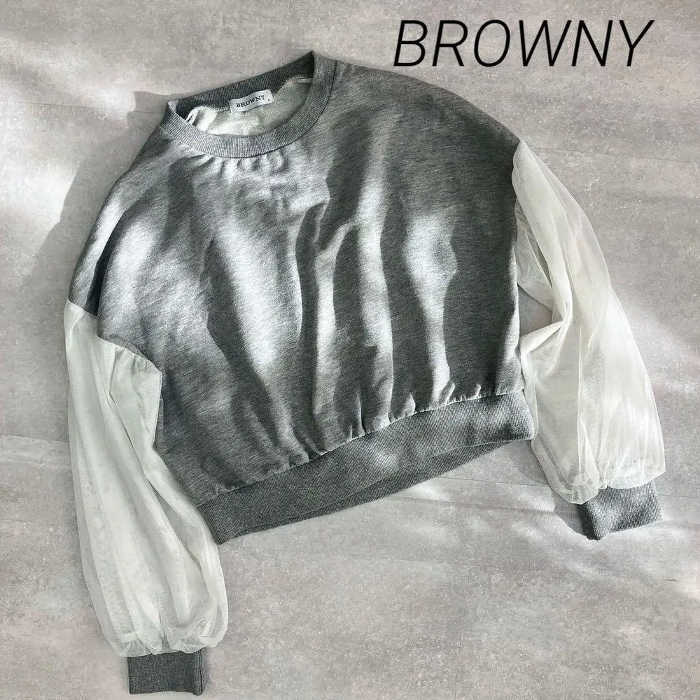 美品❣️BROWNY ブラウニー シアー袖切替スウェット トレーナー グレー F