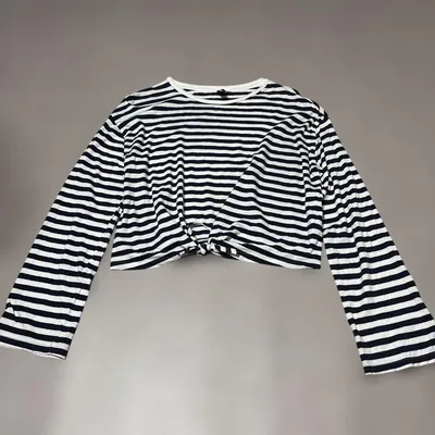 H&M ボーダー柄 クロップド丈 長袖トップス M Y2K