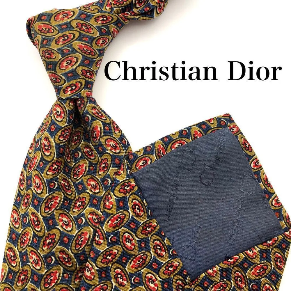 Christian Dior ディオール レッド 赤 紺 総柄 ペイズリー