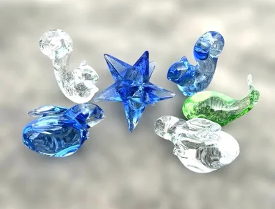 ガラス細工 置物 6点セット リス うさぎ くじら 星 ミニチュア インテリア