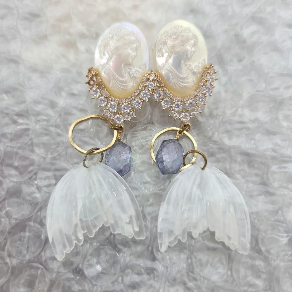 ハンドメイド イヤリング 人魚 カメオ マーメイド