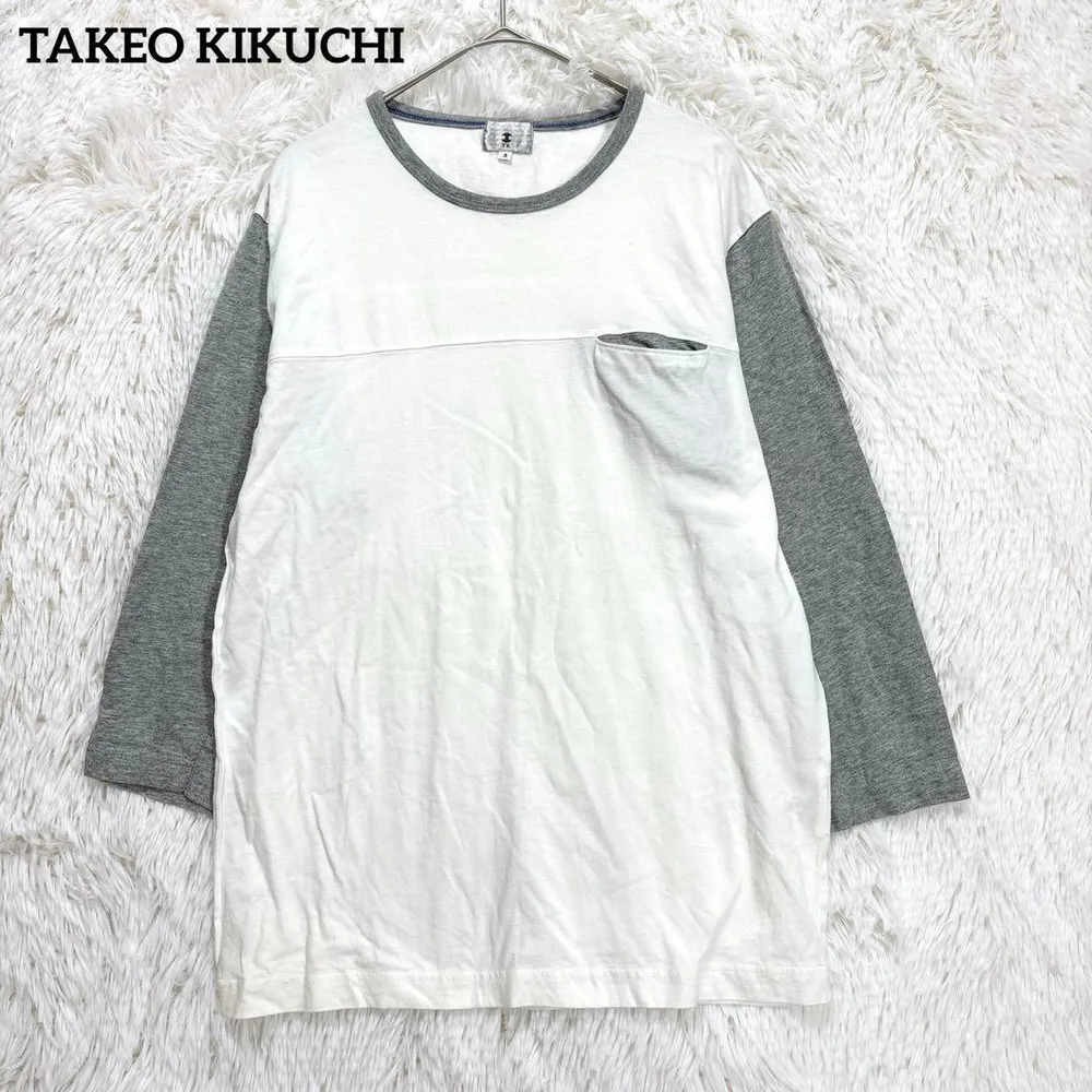 TK タケオキクチ Tシャツ ホワイト グレー 七分袖 サイズ3 綿100