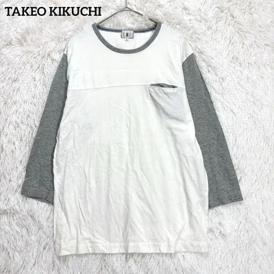 TK タケオキクチ Tシャツ ホワイト グレー 七分袖 サイズ3 綿100