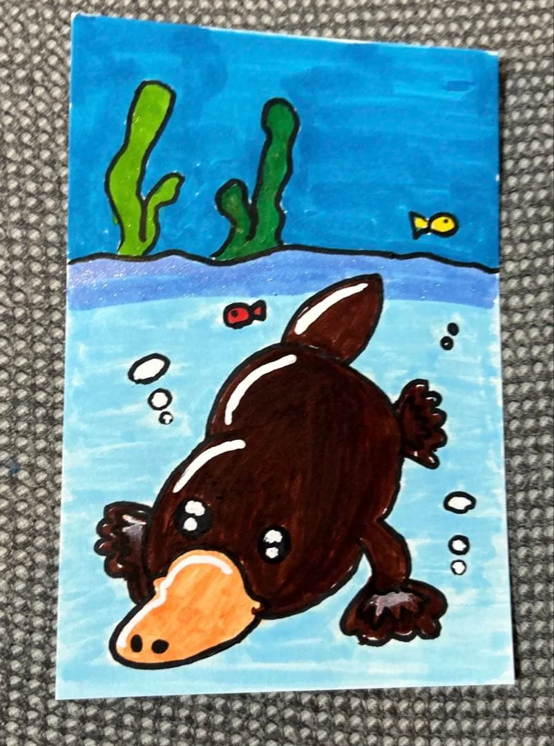 気になるカモノハシ 子供の絵 手描きイラスト キッズアート