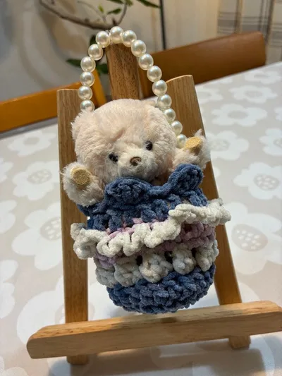 BLUE♡はむにぎり対応可♡ハンドメイドぬいぐるみ持ち歩き用用バッグブルー