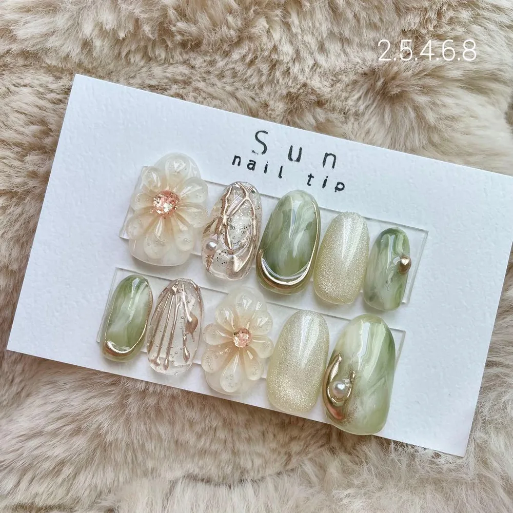 【現品】 No.384 ニュアンス ぷっくりフラワー 成人式ネイル 前撮り 振袖