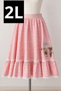 新品2L 五月アイ×アベイル ギンガムチェックスカート くま ピンク ロリータ