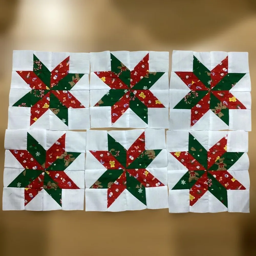 クリスマス柄 パッチワーク キルトトップ 6枚セット