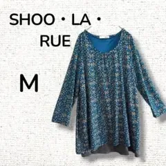 【M】シューラルー チュニック M 花柄 レイヤード風 ブルー×グレー