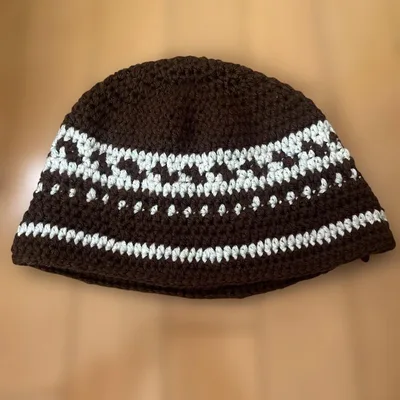 ハンドメイド クロシェ編み ニット帽 帽子 ビーニー ブラウン