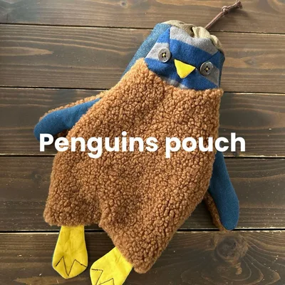 ハンドメイド ペンギン ポーチ 巾着