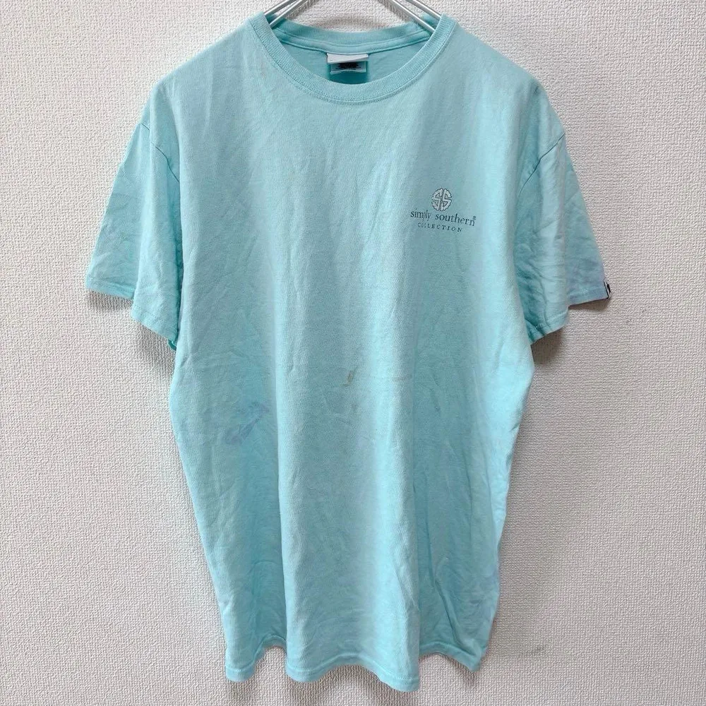 シンプリーサザン プリント 半袖 Tシャツ 灯台柄 M 水色 オーバーサイズ