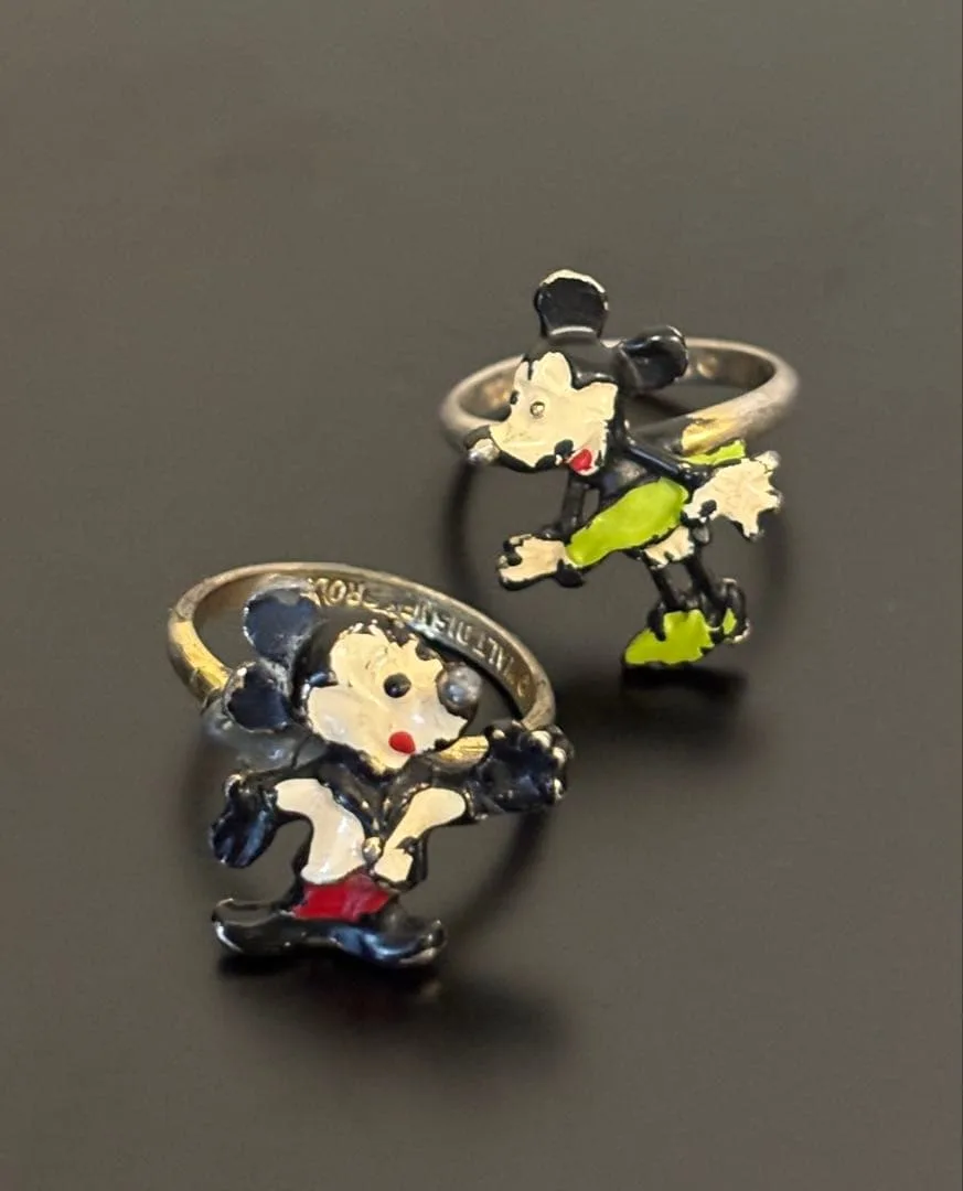 【希少ペア】70s ヴィンテージ ミッキー&ミニー エナメルリング 2点