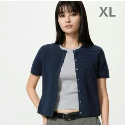 UNIQLO スカラップ クルーネックカーディガン(半袖)