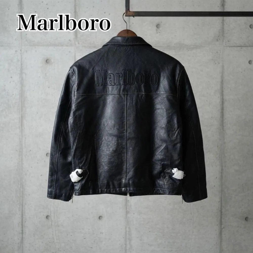 未使用級 Marlboro マルボロ 羊革 レザージャケット M 黒 ビッグロゴ