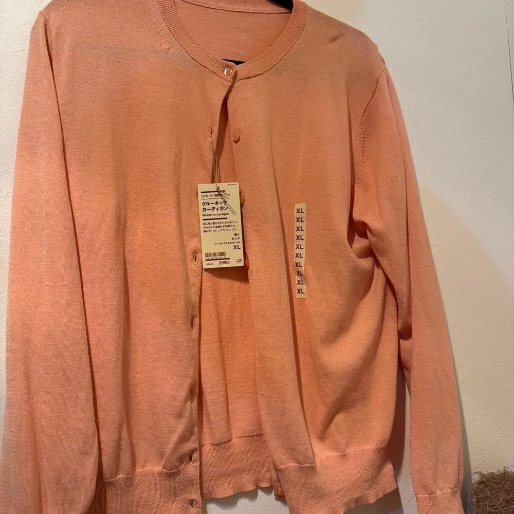 無印良品 クルーネックカーディガン サーモンピンク XL