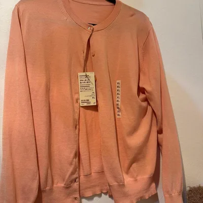 無印良品 クルーネックカーディガン サーモンピンク XL