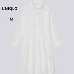 ユニクロUNIQLO コットンティアードミニワンピース M ホワイト 7分丈