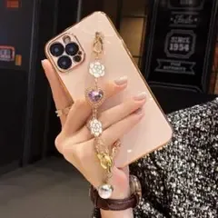 iphone12ケース お花形のチェーン ピンク phone ケース