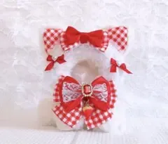 おすわりぬい服 ちびぐるみ 赤チェック いちご 10~12cm