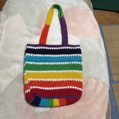 ハンドメイド ニットトートバッグ マルチカラー