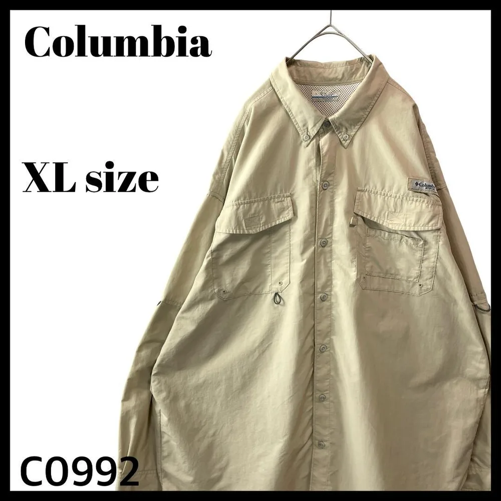 コロンビアPFG ナイロン フィッシングシャツ バハマシャツ ベージュ XL相当