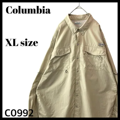 コロンビアPFG ナイロン フィッシングシャツ バハマシャツ ベージュ XL相当