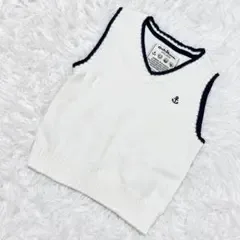 OshKosh オシュコシュニットベスト80 白ネイビー イカリ刺繍 綿100%
