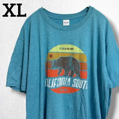 ギルダン 半袖Tシャツ クルーネック アニマル XL 青緑 綿ポリ デイリー