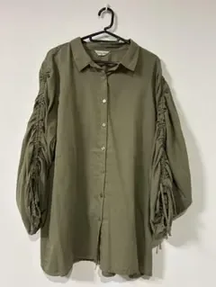 Samansa Mos2 長袖シャツ カーキ ギャザー袖