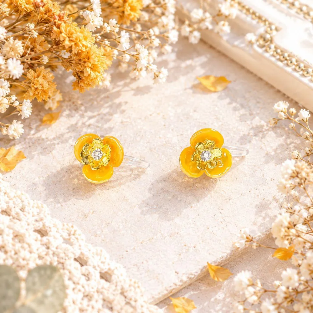 ハンドメイド ピアス フラワー 金木犀 イエロー ゴールド