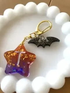 レジン チャーム イニシャルT 星型 コウモリ ハロウィン