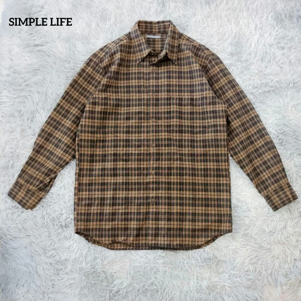 SIMPLE LIFE シンプルライフ レナウン ウール混 チェックシャツ M