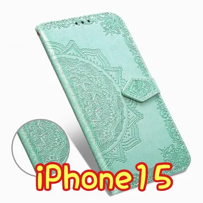 エンボス加工スマホケース 手帳型 iPhone15 グリーン ⑩